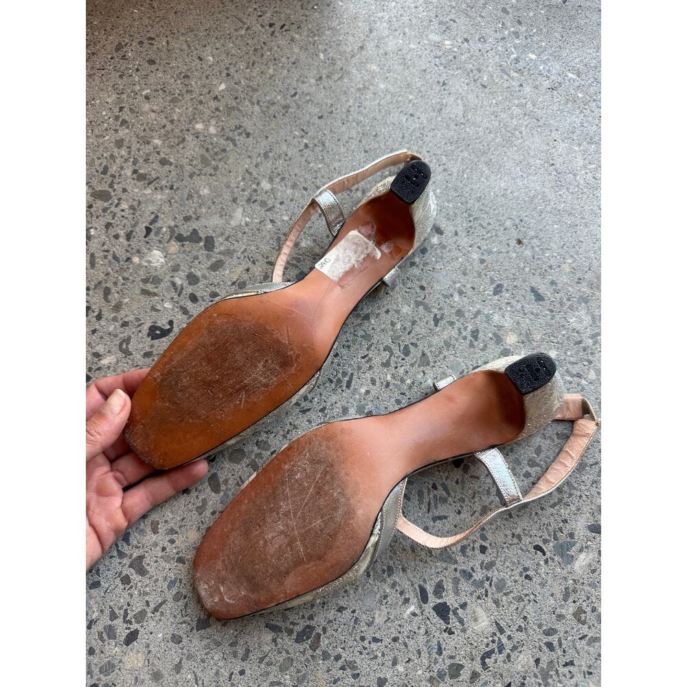 Vintage Nordstrom Best Women's 7 Heels Silver Brocade Slingback Heels - Picture 2 of 2